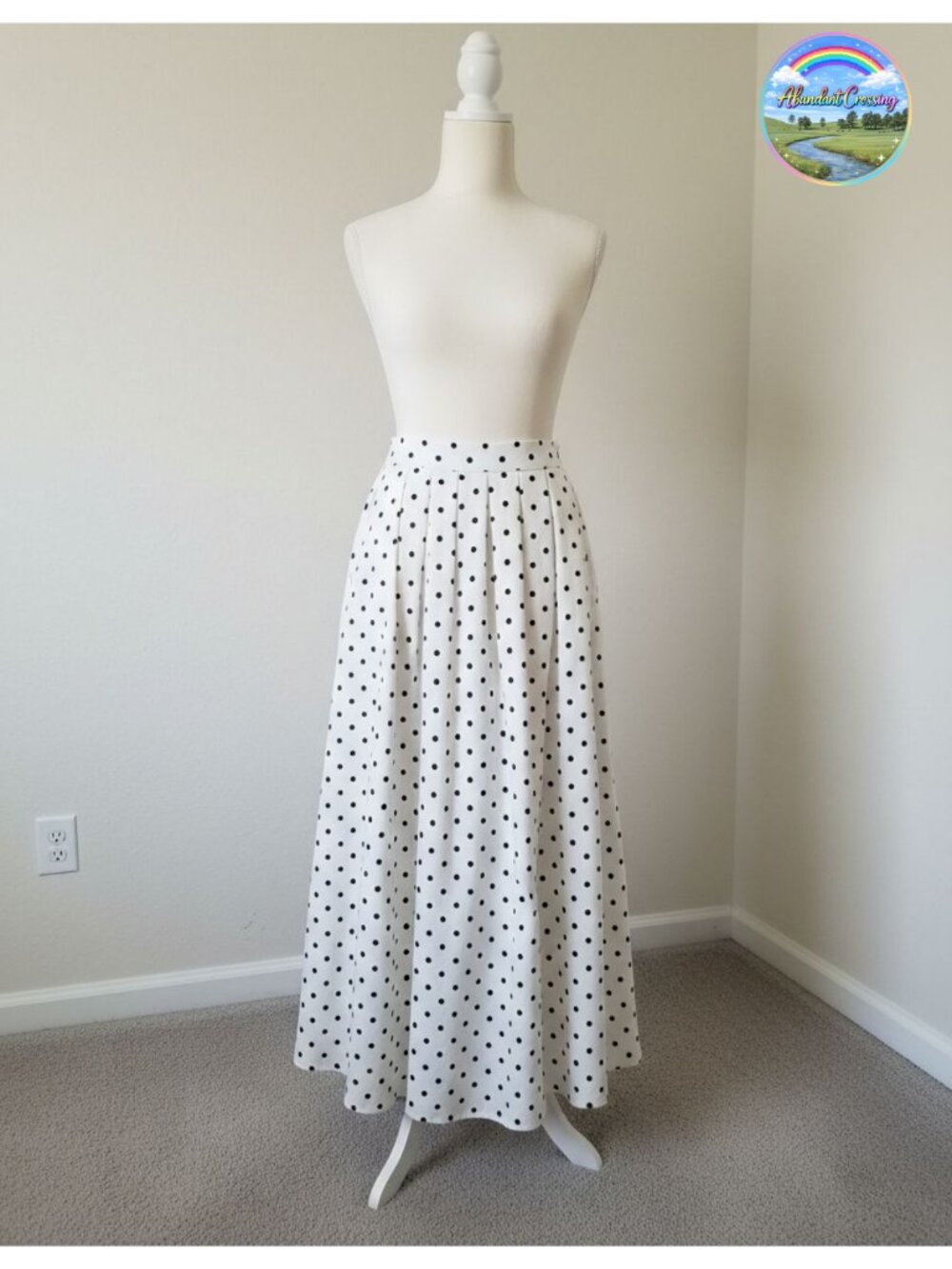 Women's High Waist A-Line Polka Dot Maxi Skirt with Pockets